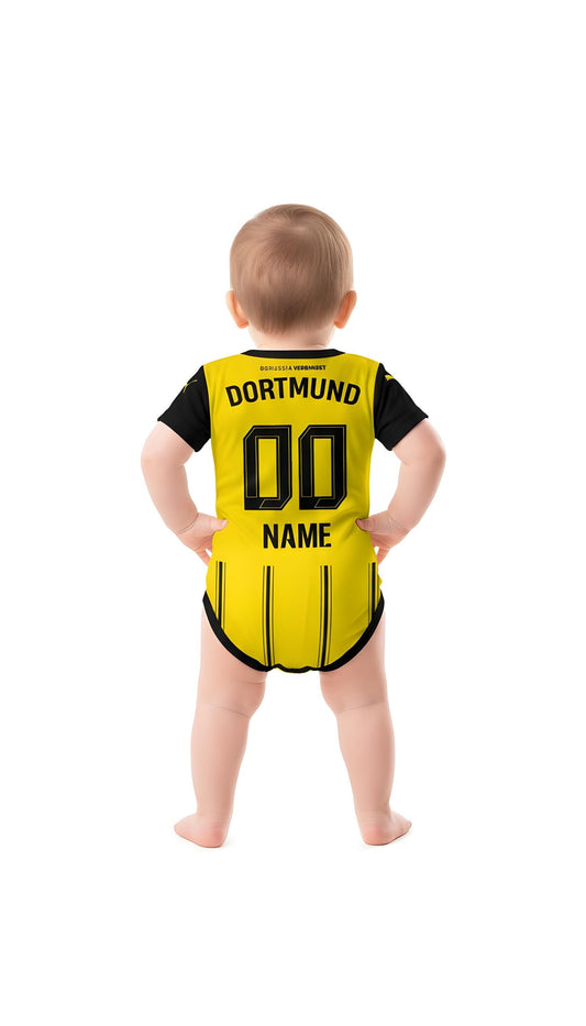 Borussia Dortmund baby onesie worn by a toddler back view