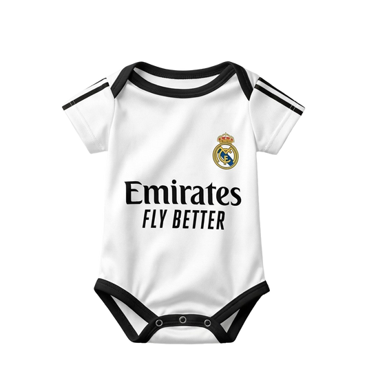 front shot of real madrid baby bodysuit onesie