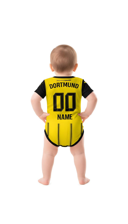 Borussia Dortmund baby onesie worn by a toddler back view