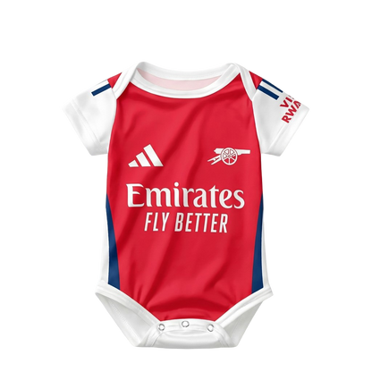 Arsenal baby onesie jumpsuit front view red and white
