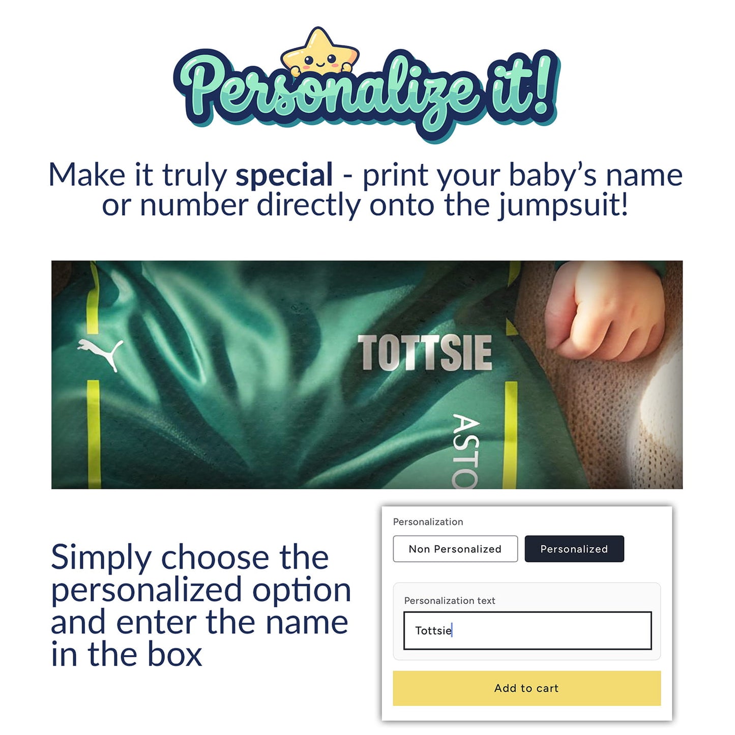 Aston Martin racing Formula One inspired baby oneise jumpsuit personalization instructions