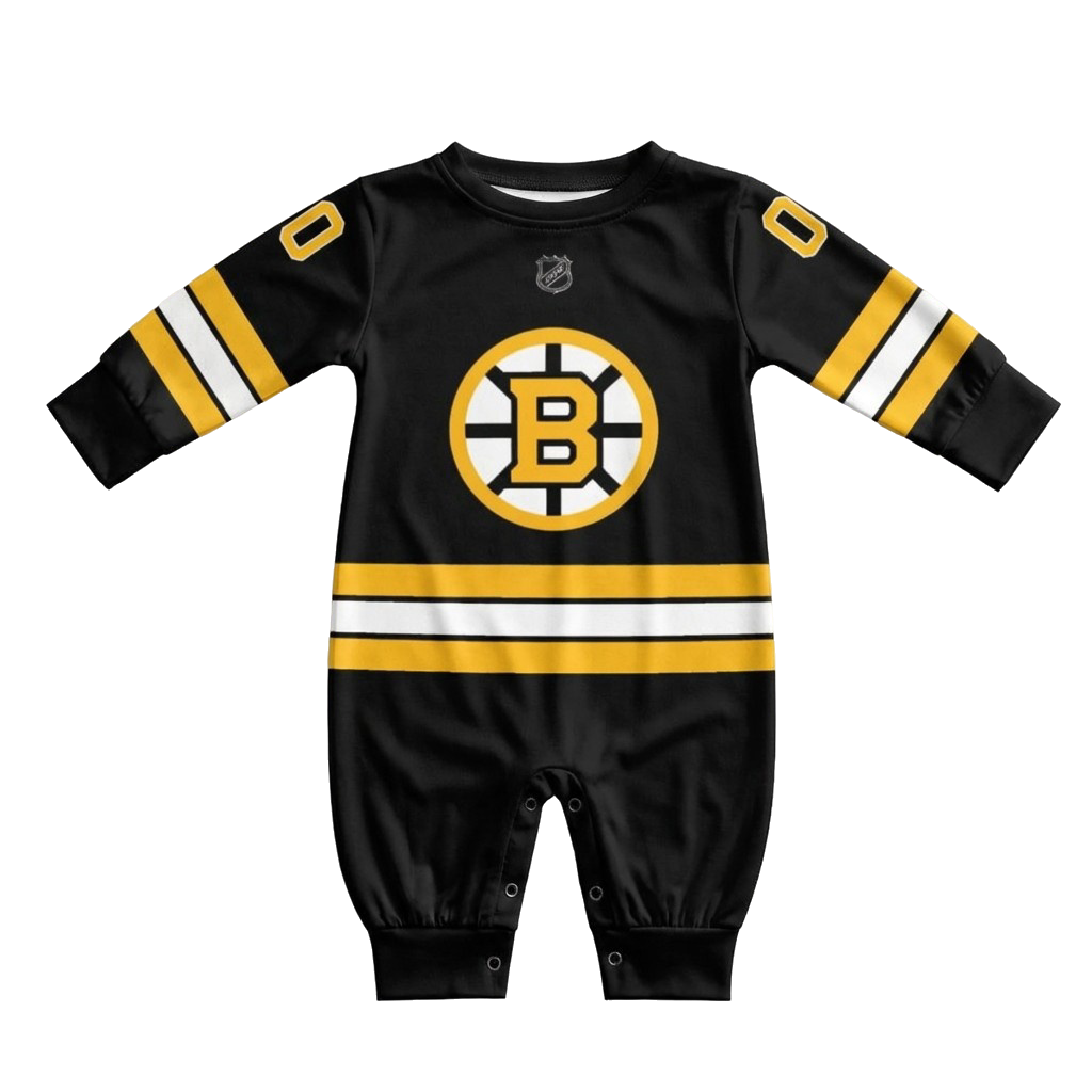 boston bruin baby onesie jumpsuit front transparent background
