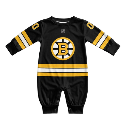 boston bruin baby onesie jumpsuit front transparent background