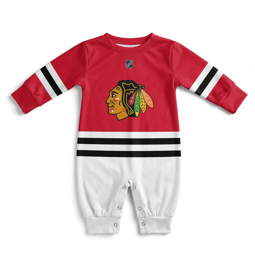 Chickago Blackhawks Baby Onsie Jumpsuit Front Facing