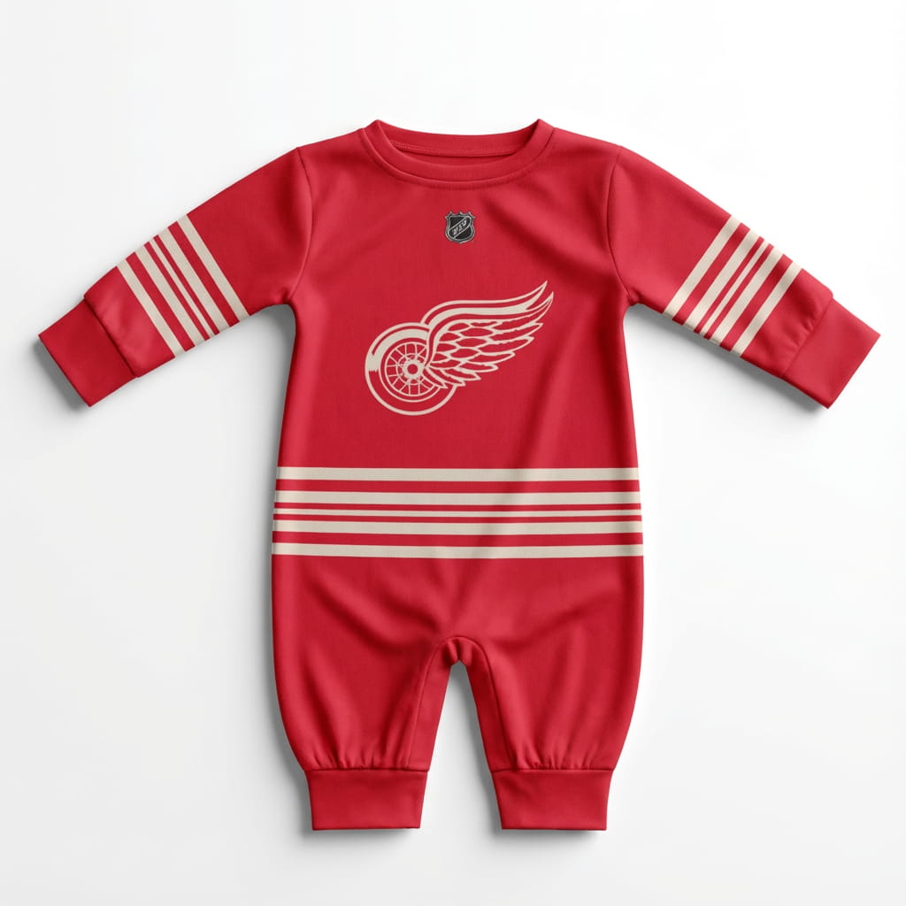 Detroit Red Wings Hockey Baby onesie jumpsuit shot from the front