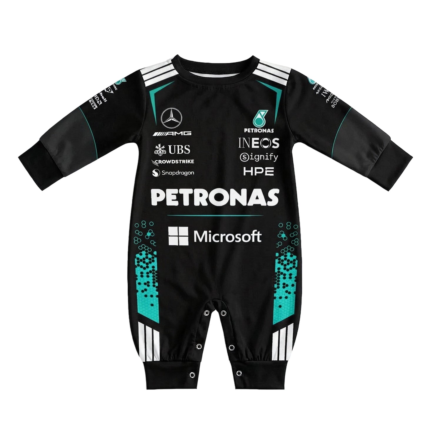 mercedes amg baby onesie jumpsuit front