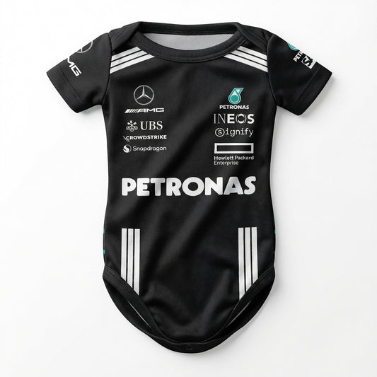 mercedes formnula one baby onesie bodysuit front