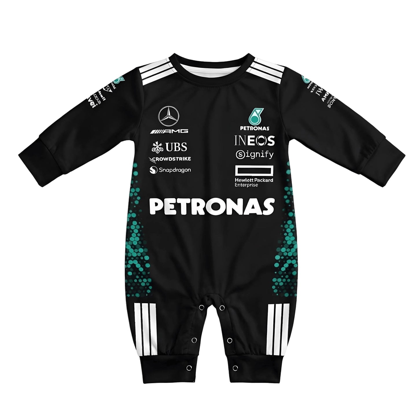 mercedes amg formula one baby onesie front