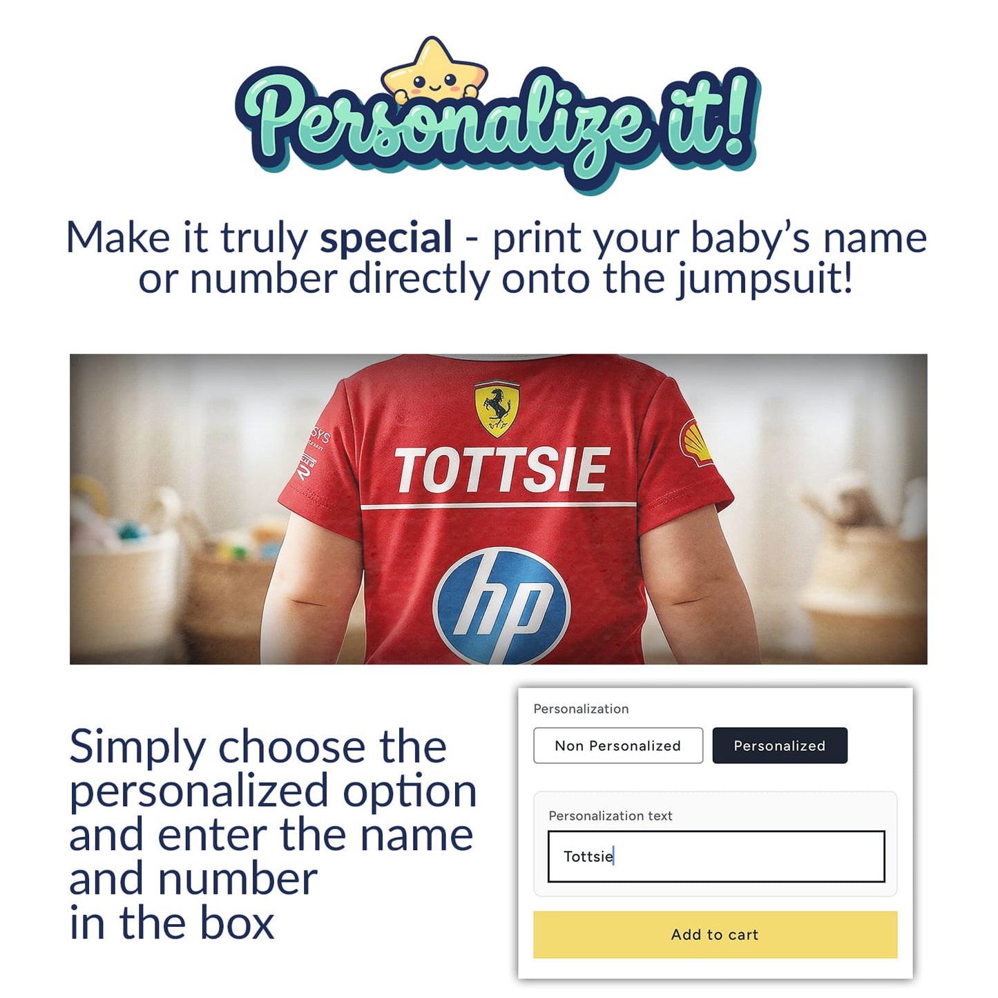 ferrari baby onesie personalization instructions