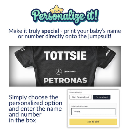 personalization instructions for mercedes f1 baby onesie