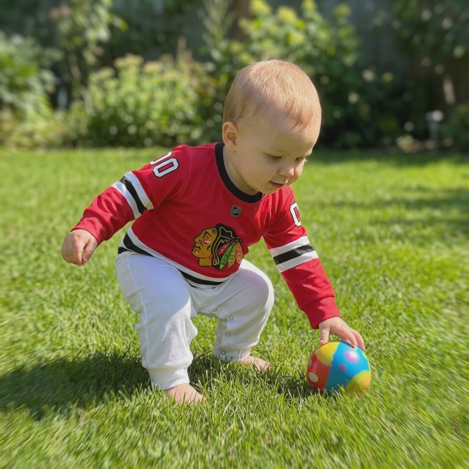 Personalized Chickago Blackhawks Baby Onsie Jumpsuit Video Outdoors