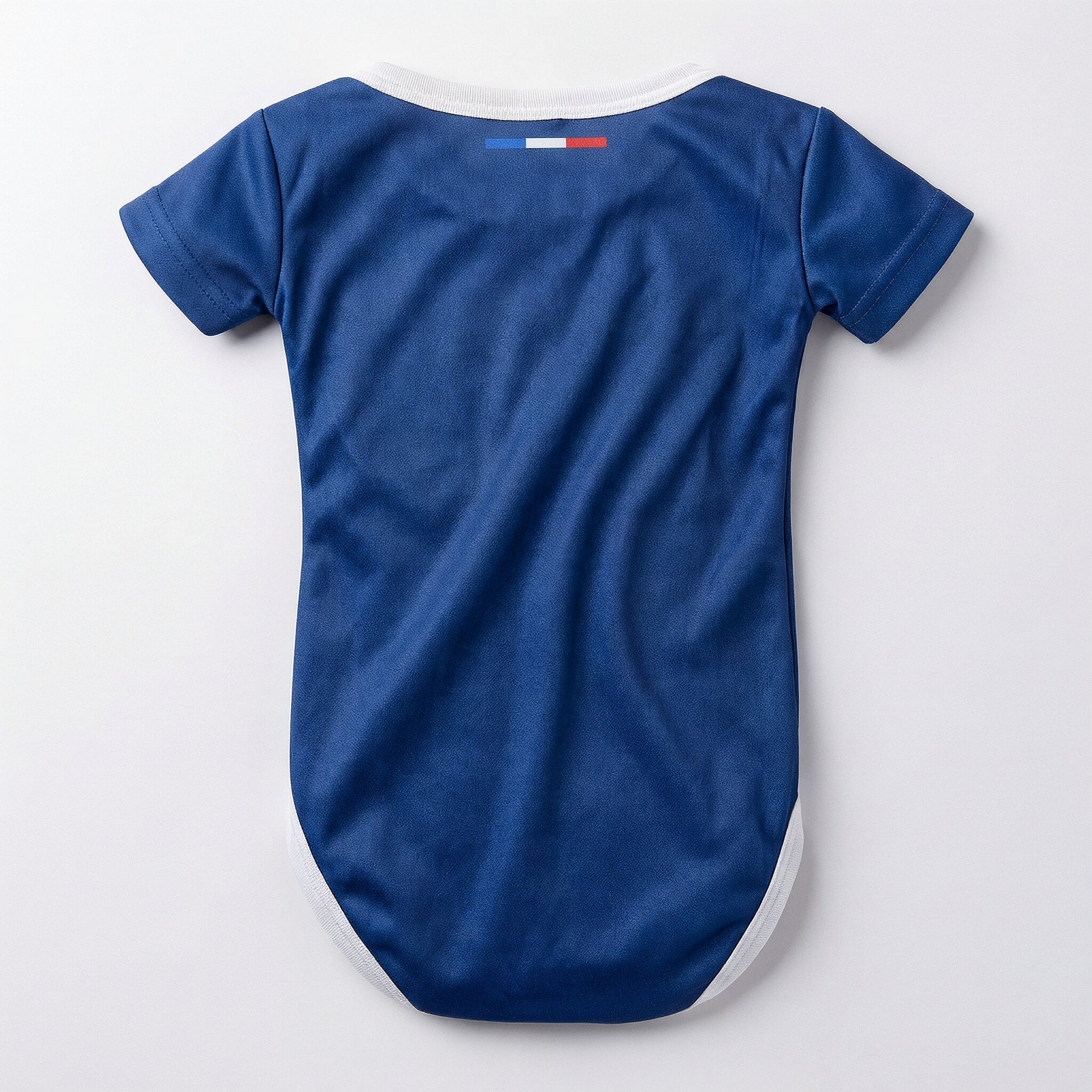 PSG 24-25 baby bodysuit back view plain navy blue with French flag neck label