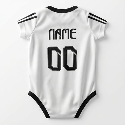 back shot of a real madrid personalzied baby onesie bodysuit