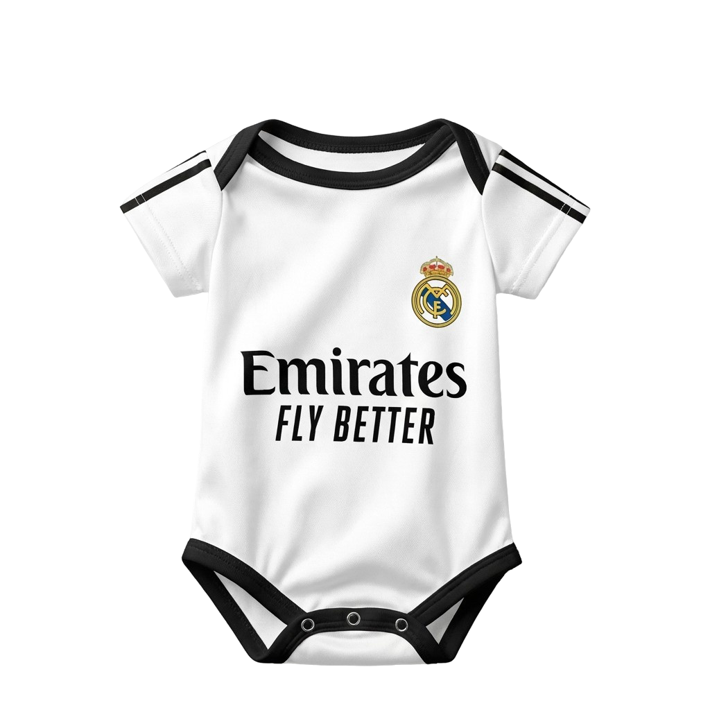 front shot of real madrid baby bodysuit onesie